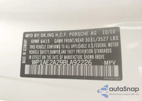 2011 Porsche Cayenne Hybrid S from USA, damaged, VIN WP1AE2A29BLA92226